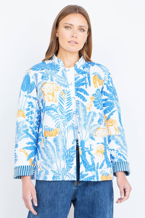Yumi Blue Jungle Reversible Cotton Quilted Jacket