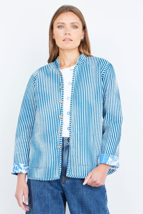 Yumi Blue Jungle Reversible Cotton Quilted Jacket
