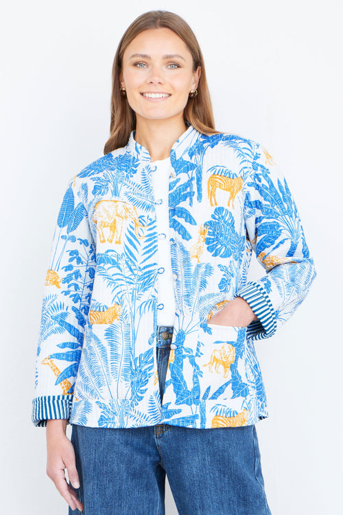 Yumi Blue Jungle Reversible Cotton Quilted Jacket