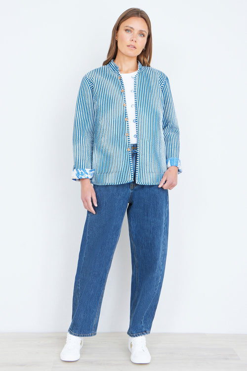 Yumi Blue Jungle Reversible Cotton Quilted Jacket