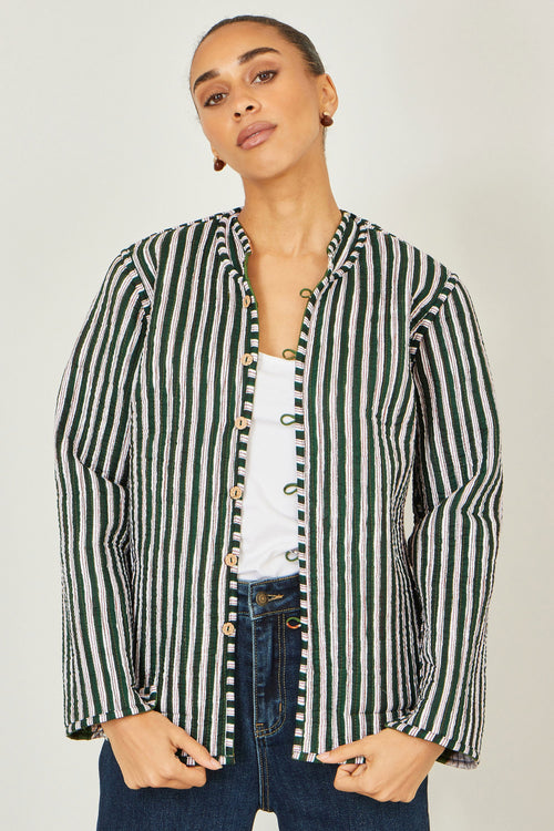 Yumi Green Fox Print Reversible Cotton Quilted Jacket