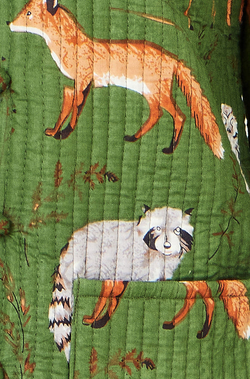 Yumi Green Fox Print Reversible Cotton Quilted Jacket