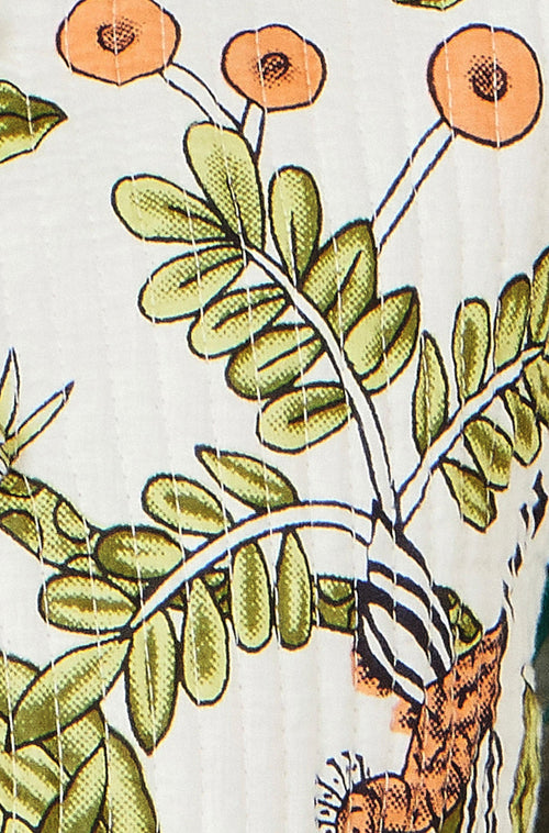 Yumi White Botanical Print Reversible Cotton Quilted Jacket