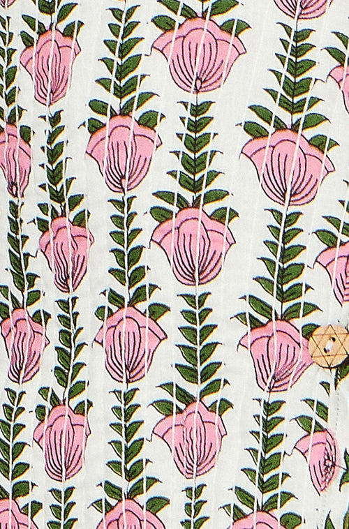 Yumi White Botanical Print Reversible Cotton Quilted Jacket