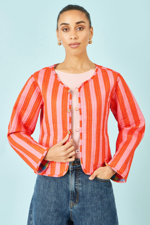 Yumi Multicolour Checked Reversible Cotton Quilted Jacket