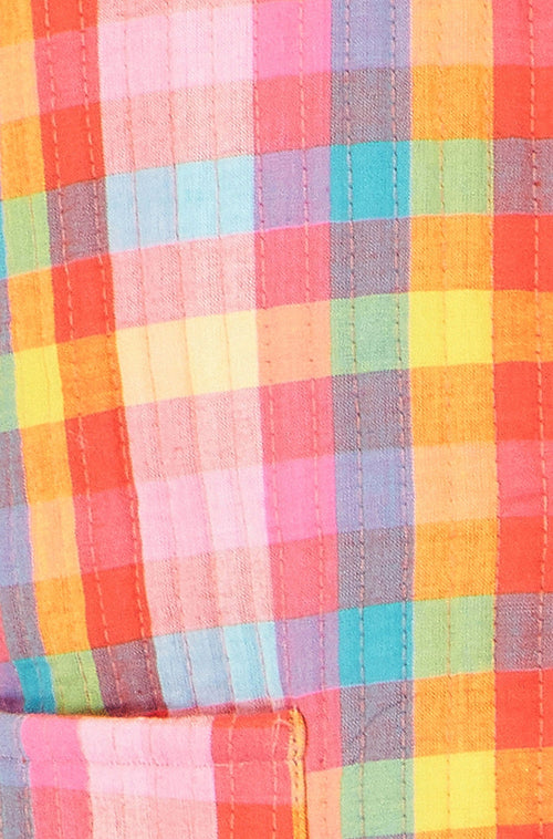 Yumi Multicolour Checked Reversible Cotton Quilted Jacket