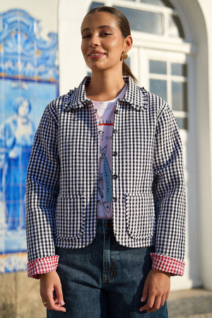 Yumi Black Gingham Frill Collar Jacket