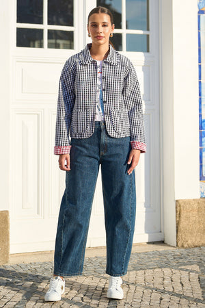 Yumi Black Gingham Frill Collar Jacket
