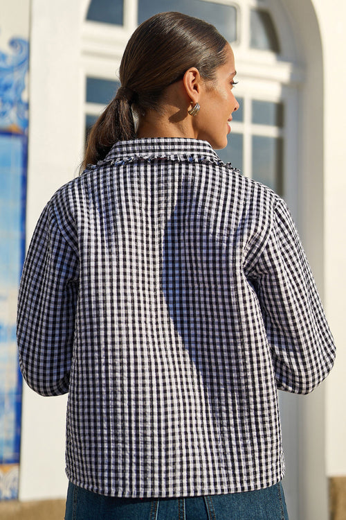 Yumi Black Gingham Frill Collar Jacket