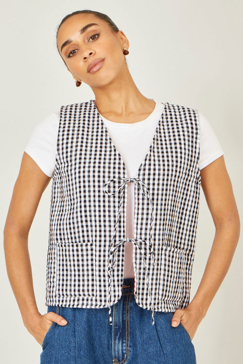 Yumi Black Gingham Reversible Cotton Tie Waistcoat