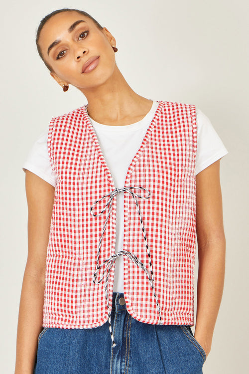 Yumi Black Gingham Reversible Cotton Tie Waistcoat