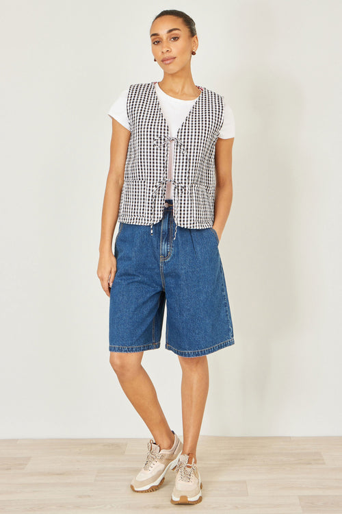 Yumi Black Gingham Reversible Cotton Tie Waistcoat