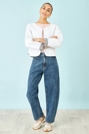 Yumi White Gingham Reversible Cotton Quilted Cropped Jacket