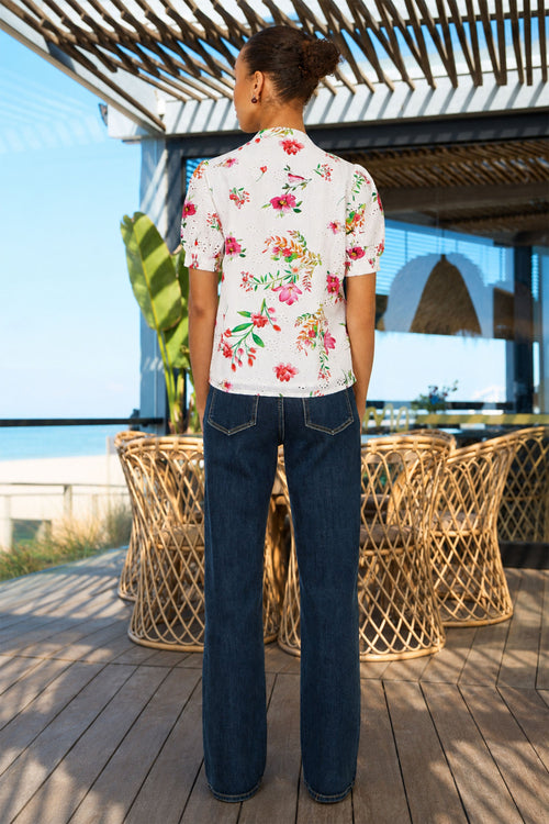 Yumi White Cotton Broderie Anglaise Floral Shirt