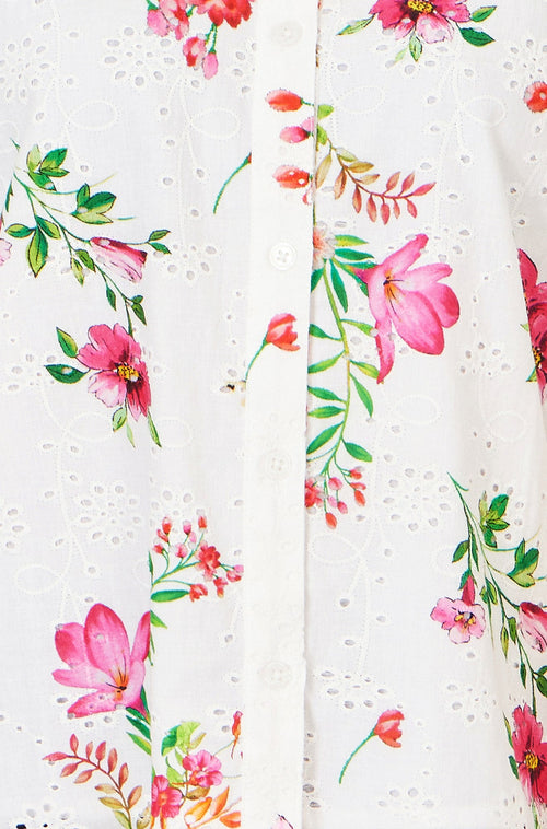 Yumi White Cotton Broderie Anglaise Floral Shirt