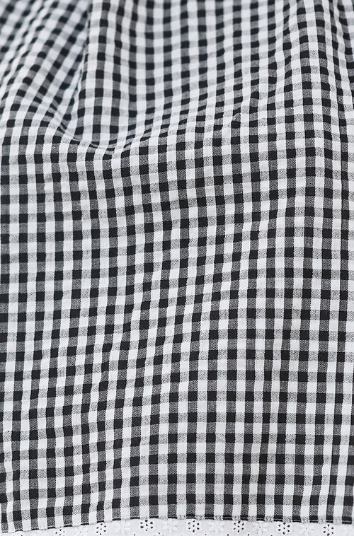 Yumi Black Gingham Cotton Midi Skirt