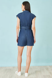 Yumi Blue Chambray Cotton Playsuit