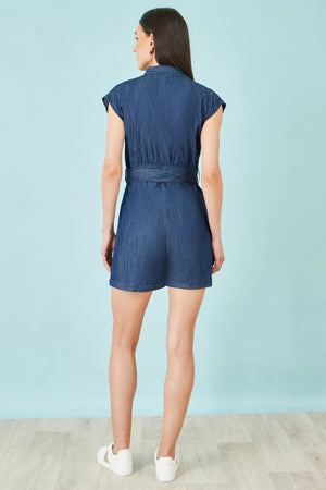 Yumi Blue Chambray Cotton Playsuit