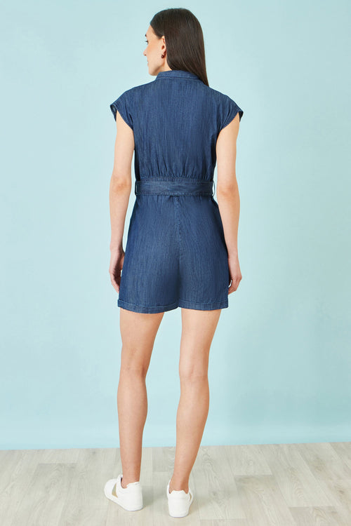 Yumi Blue Chambray Cotton Playsuit