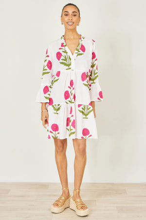 Yumi White Cotton Floral Tunic