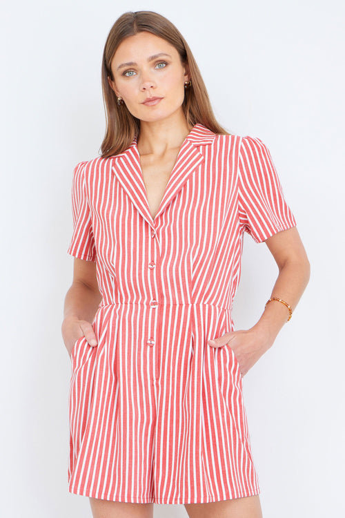 Yumi Red Stripe Retro Playsuit