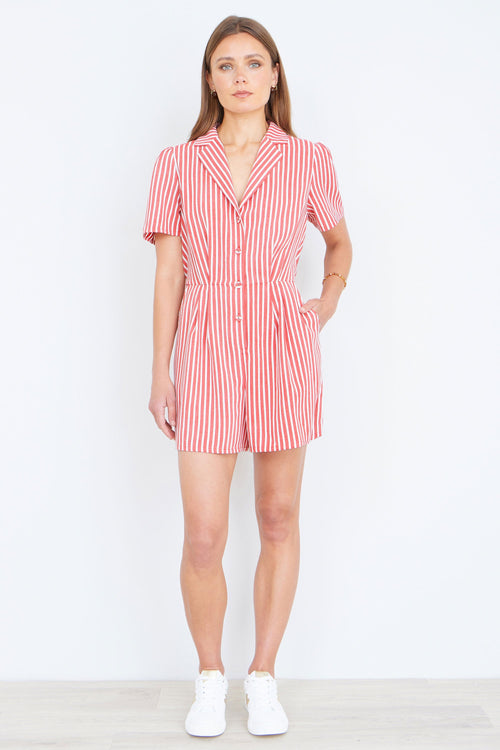 Yumi Red Stripe Retro Playsuit