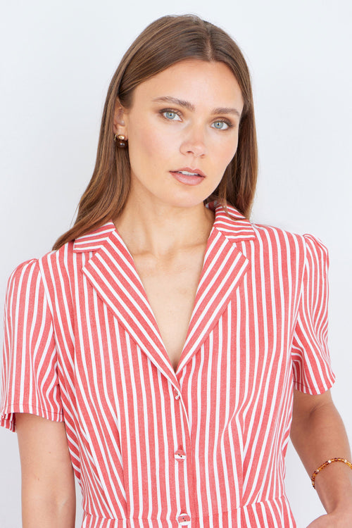 Yumi Red Stripe Retro Playsuit
