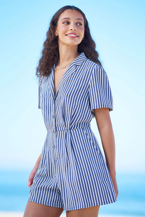 Yumi Blue Stripe Retro Playsuit