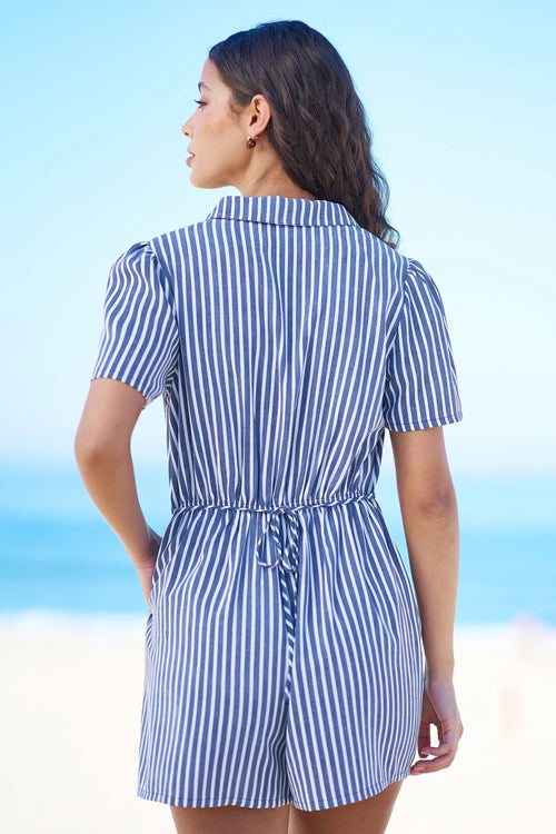 Yumi Blue Stripe Retro Playsuit