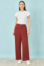 Yumi Brown Linen Mix Trousers