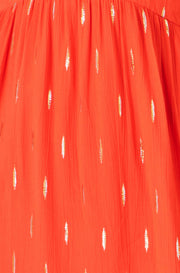 Yumi Orange Foil Print Viscose Cut Out Midi Dress