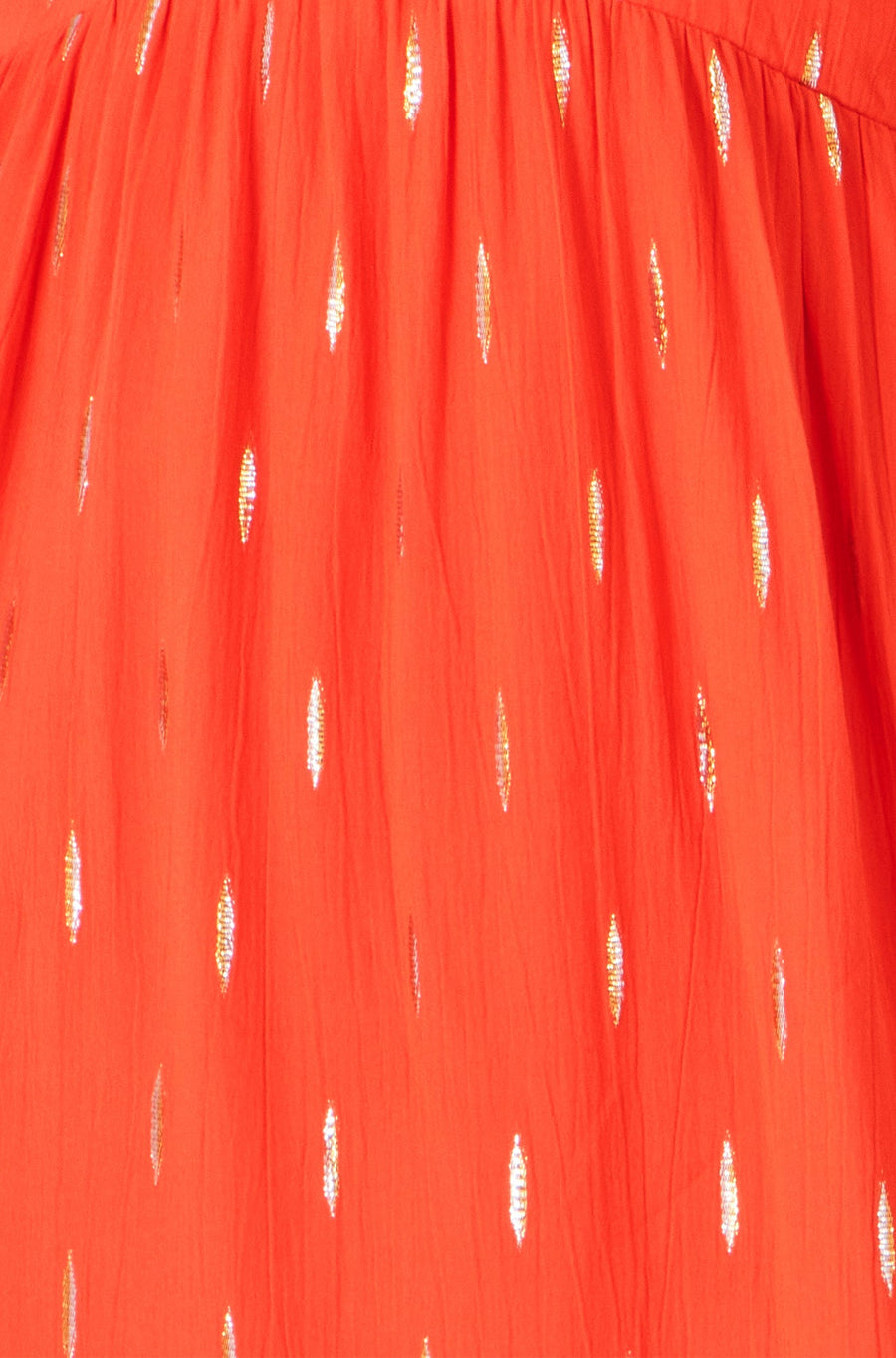 Yumi Orange Foil Print Viscose Cut Out Midi Dress