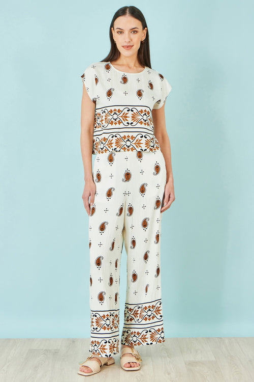 Yumi Ivory Viscose Paisley Top