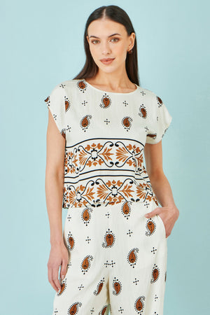 Yumi Ivory Viscose Paisley Top