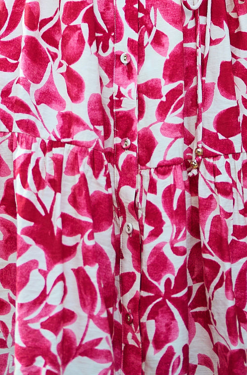 Yumi Pink Floral Print Viscose Relaxed Shirt Dress