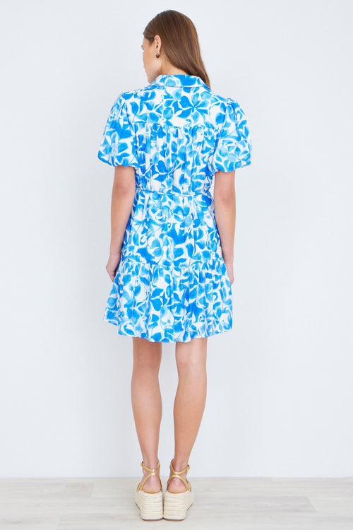 Yumi Blue Floral Print Viscose Relaxed Shirt Dress