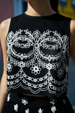 Yumi Black Embroidered Crop Top