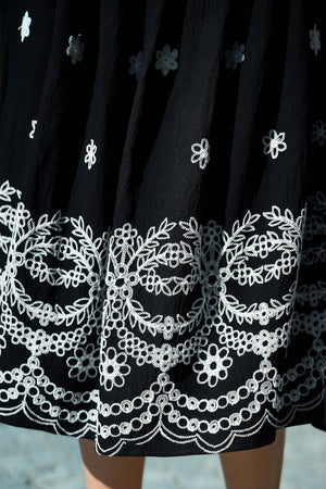 Yumi Black Embroidered Midi Skirt