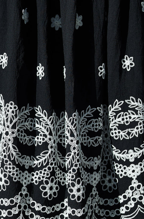 Yumi Black Embroidered Midi Skirt