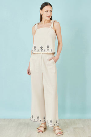 Yumi Ivory Linen Mix Embroirdered Top