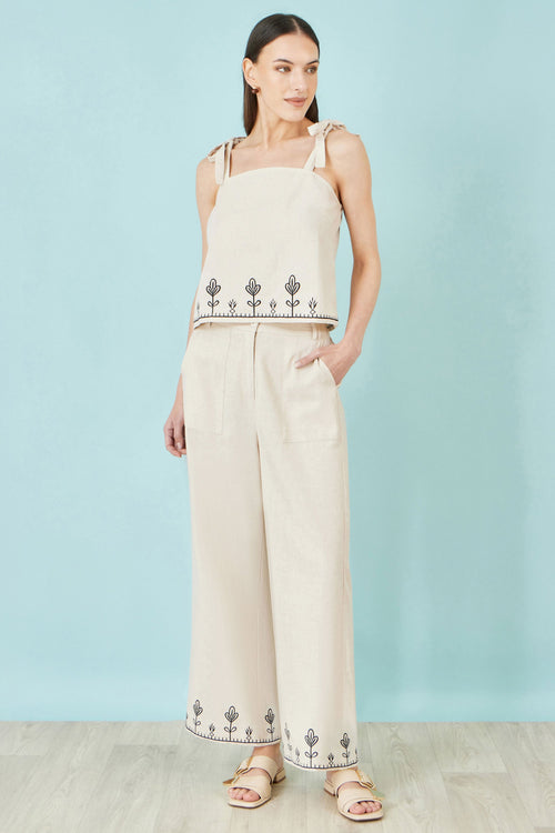 Yumi Ivory Linen Mix Embroirdered Top