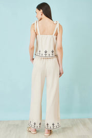 Yumi Ivory Linen Mix Embroirdered Top