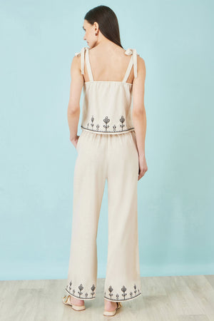 Yumi Ivory Linen Mix Embroirdered Top