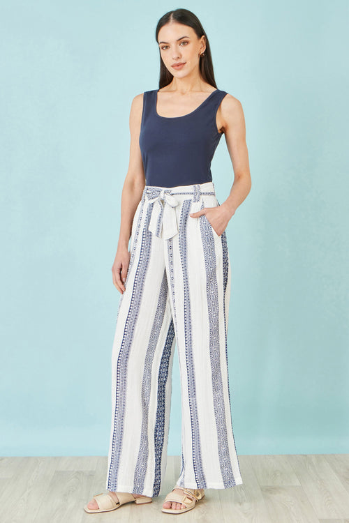Yumi White Linen Mix Cropped Trousers With Tie Belt