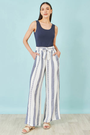 Yumi White Linen Mix Cropped Trousers With Tie Belt