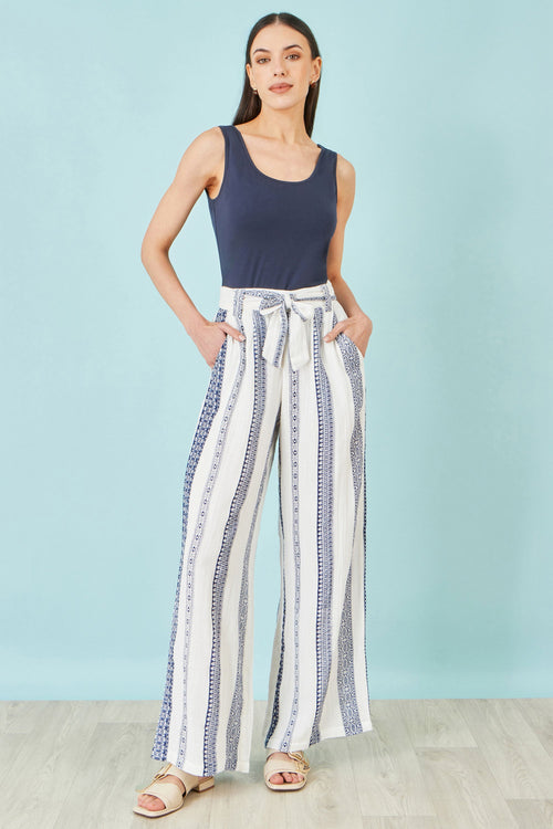 Yumi White Linen Mix Cropped Trousers With Tie Belt