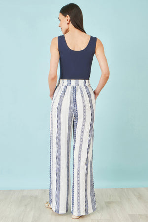 Yumi White Linen Mix Cropped Trousers With Tie Belt