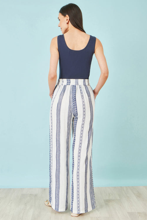 Yumi White Linen Mix Cropped Trousers With Tie Belt
