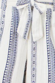 Yumi White Linen Mix Cropped Trousers With Tie Belt