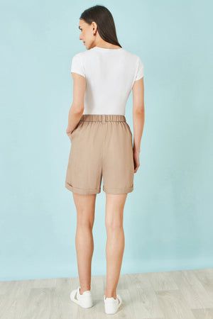 Yumi Brown Pleat Front Shorts